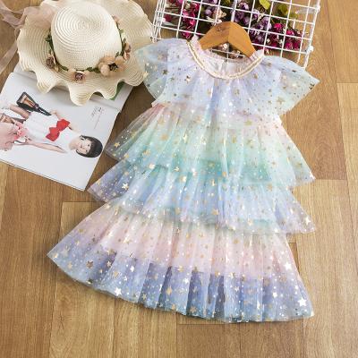 China Princess Baby Girls Dress Applique Anti-wrinkle Star Tutu Summer Party Wedding Party Elegant Children Clothing for sale