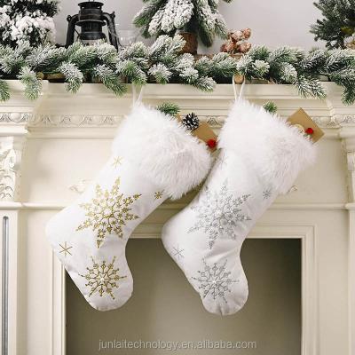 China China Wholesale Handmade Christmas Stocking Plush Gift Bag Christmas Stockings With Sequin Snowflakes for sale