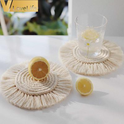 China Vlovelife Sustainable Handmade Round Cup Mat Cotton Rope Coaster Insulation Pad Non-Slip Bowl Mat Placemat Coasters for sale