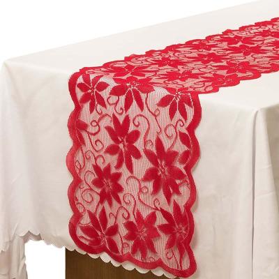 China Vlovelife Newest Thanksgiving Modern Table Runner Modern Red Flower Leaf Lace Tablecloth For Halloween Wedding Party Table Decoration for sale