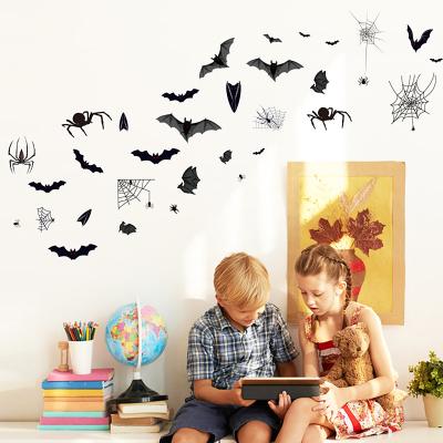 China Vlovelife Modern 112pcs of 1 Set Wall Sticker Bat and Spider Web Form Removable Wall Art Decor PVC Stickers for Halloween Party for sale