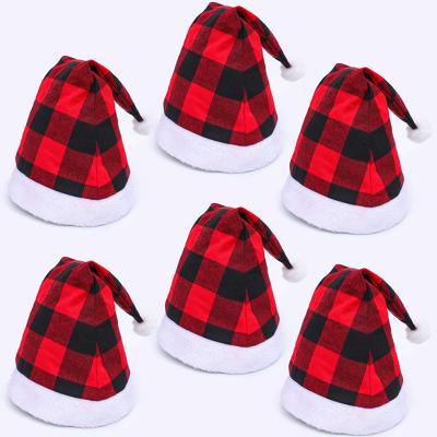 China Vlovelife 1pcs Modern Christmas Santa Hat Plaid Santa Hat Luxury Plush Hat for Christmas Costume Gifts and Holiday Event for sale