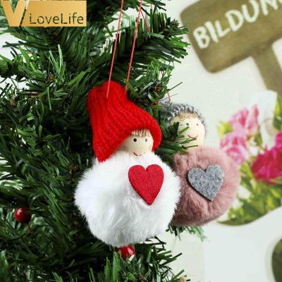 China Vlovelife 1pcs 9*6cm Modern Christmas Pendant Little Girl Hanging With Sweater Hat Plush Doll Hanging Ornaments For Xmas Party Decor for sale