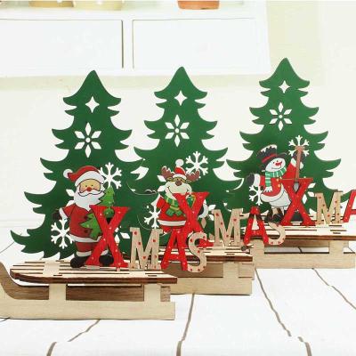 China Fishion Vlovelife 1pcs Christmas Desk Crafts Ornaments Small Wooden Christmas Tree Models Pendant For Christmas Party Home Decor for sale