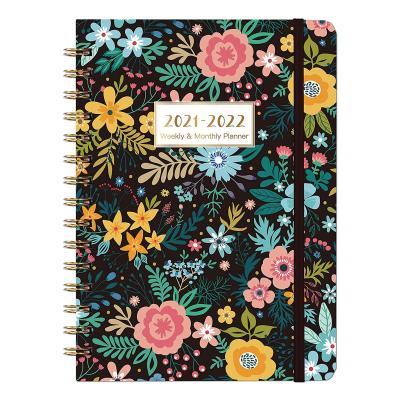 China Stylish Twin-Wire Binding Vlovelife Hot Selling Weekly and Monthly Planner 2021-2022 with Labels Flowers Bloom Type Marked Planner 2021 for sale