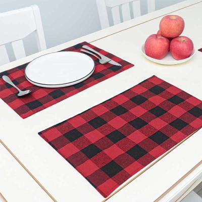 China Sustainable Buffalo Plaid Place Mats 18*12inch Red And Black Buffalo Dinner Place Mat For Christmas Decorations for sale