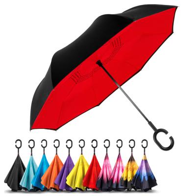 China Modern Hot Selling New Products Store Double Layer Inside Out C Shape Custom Handle Inverted Reverse Umbrella With Logo Prints for sale