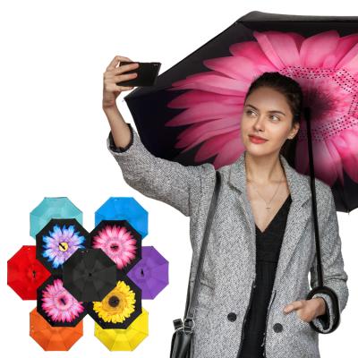 China Open Layer Paraguas Umbrella Bohemian Automobile Sombrillas Double Inverted Reverse Car Umbrella With C-Shaped Handle for sale