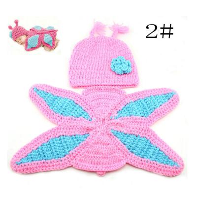 China Folded Handmade Newborns Knit Crochet Outfits Knit Clothes Hat Sleeping Bag Suit Baby Photography Props for sale