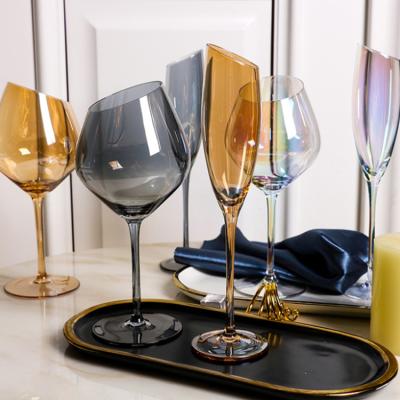 China No grain glass custom vertical clear vertical clear green glass goblet long stem wine stained champagne glasses for sale