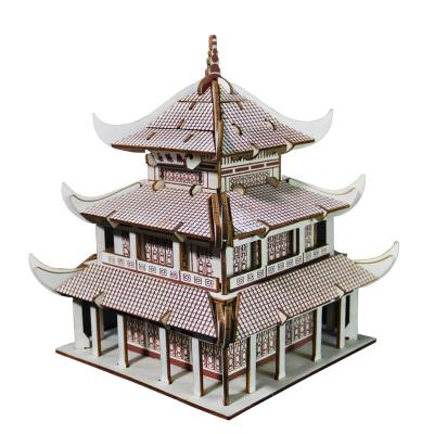 China DIY PLAY 2022 puzzles laser cutting toy 3d diy chinese architecture puzzle for adult gifts wooden puzzle for sale