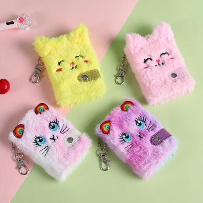 China 2022 hot selling gift animal train cat furry A7 plush notebook and pen children stationery kitty plush fluffy notebook for children for sale