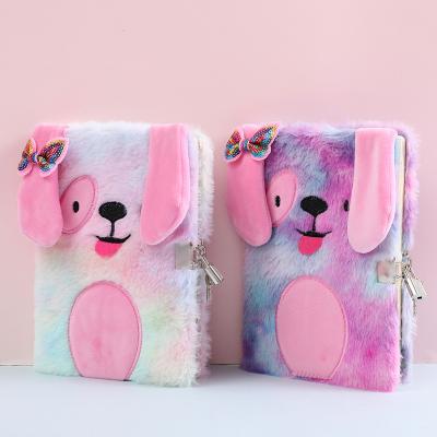 China Girl's Spiral Diary with Key Lock Secret Diary and Main Striped Plush Rainbow Cute Dog Writing Diary Notebook School Office Supplies for sale