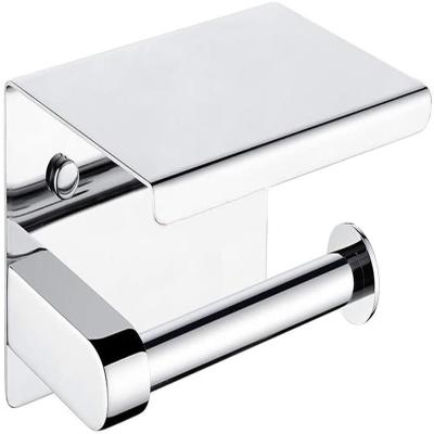 China Modern Bathroom Storage Stainless Steel Toilet Paper Holder With Shelf for sale