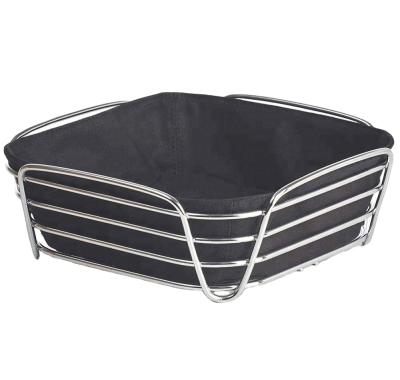 China Sustainable Square Metal Wire Bread Basket With Linen Cloth Covering for sale