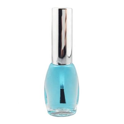 China Wholesale 9ml Flat Flat Cosmetic Clear Glass Nail Polish Empty Oval Bottle With Long Nail Polish Silver Cap And Flat Brush for sale