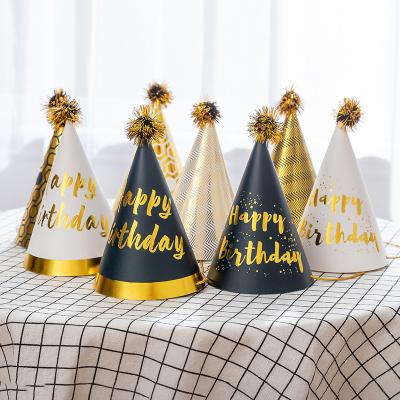 China Wholesale Party Decoration Festival Birthday Party Black Gold Hat Kids Birthday Party Decorations Party Paper Hats for sale