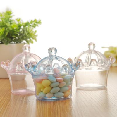 China Wholesale Plastic Party Decoration Baby Shower Transparent Box Wedding Favor Crown Candy Box for sale