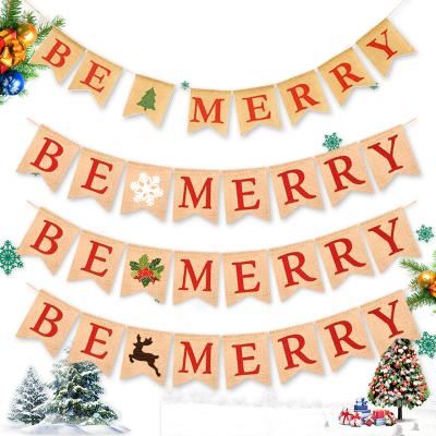 China New Be Merry Style Christmas Party Decoration 13*17cm Banner Paper Banner For Christmas Decoration for sale