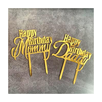 China New Style Acrylic Cake Topper Happy Birthday Party Decoration Mom and Dad Cake Topper for Mother's Day Party Decoration for sale