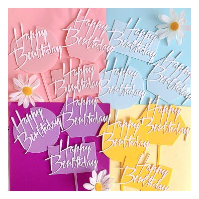 China Creative Acrylic Happy Birthday Cake Topper Party Decoration Candy Color Birthday Cake Topper New Double for sale