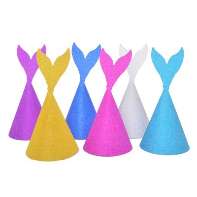 China 10 PCS Mermaid Wholesale Mermaid Gold Onion Paper Hat Cartoon Fish Tail Instant Pink Birthday Hat Birthday Decoration Party Hat for sale