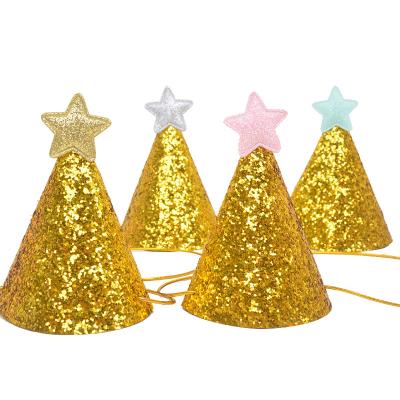 China Birthday Decoration Gold Style Shining Star Mini Hat Birthday DIY 11.5cm Bright Gold Cloth Hats Party Kids Birthday Hats for sale