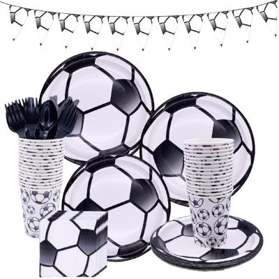 China Disposable Paper Plate Set Football Theme Party Disposable Tableware Set Birthday Party Supplies Paper Plate Cups Napkins for sale