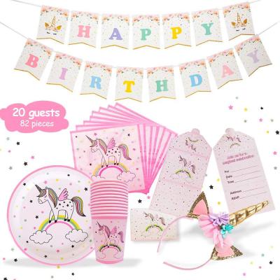 China Wholesale PARTY DECORATION birthday party supplies unicorn disposable paper plate set for birthday decoration for sale