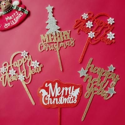 China New Merry Christmas Acrylic Cake Topper Party Decoration Happy New Year Cake Topper Christmas Cake Topper for sale