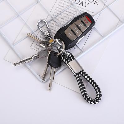 China Braided Pendant Creative Leather Auto Horseshoe Buckle Key Chain Rope Metal Key Car Decoration Rope Key Chain for sale