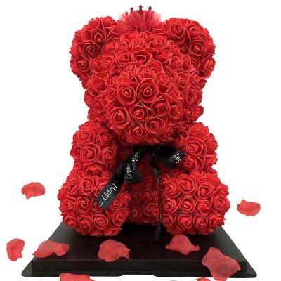 China Custom Hot Sale 25cm Party Decoration Valentine's Day Rose Bear Gifts Mother's Day Romantic Rose Flower Bear for sale