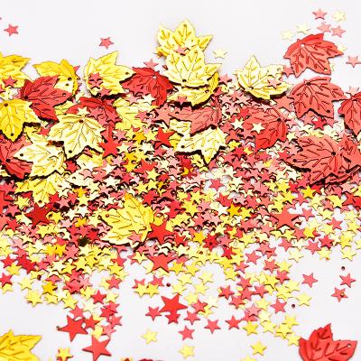 China Wholesale Golden Five-pointed Star Confetti Table Top Maple Leaf PVC Confetti Holiday Party Decoration Party Decoration Thanksgiving Decoration for sale