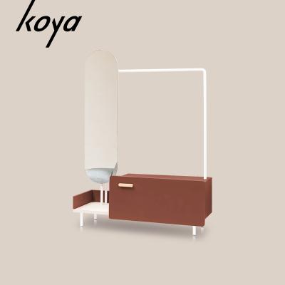 China Nordic Style Luxury Modern Home Hotel Apartment Metal Hat Coat Shelves Storage Wardrobe With Dressing Mirrors for sale