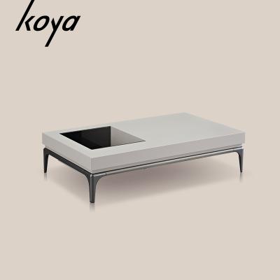 China Modern Living Room Designer Wooden Storage Function Stainless Steel Base MDF Coffee Table for sale