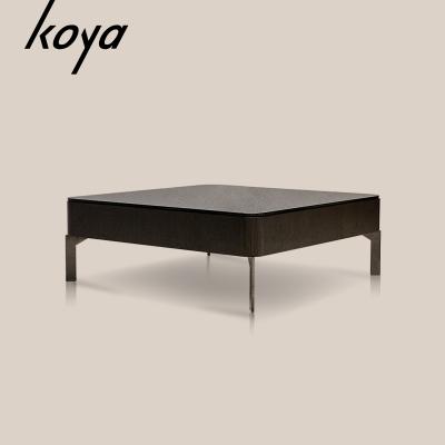 China Modern Modern Glass Top Black Coffee Table Square Storage Coffee Table Wood Sets for sale