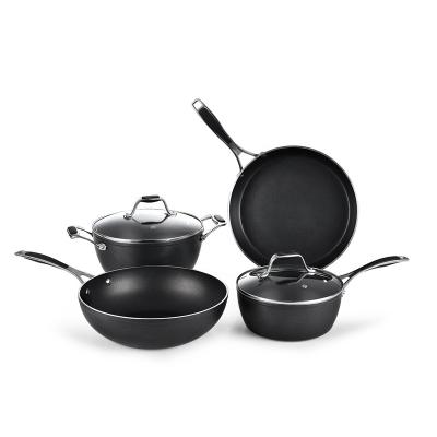 China Sustainable Cookware Set 6pcs Non Stick Pots And Pan With Glass Lid Pans Set for sale