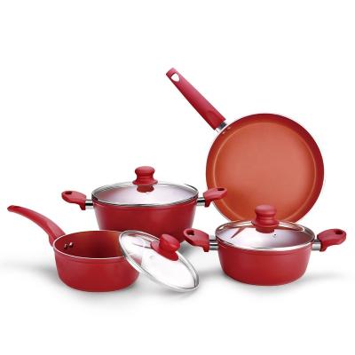 China Sustainable Wholesale 7 Piece Aluminum Alloy Nonstick Cookware Set Red for sale