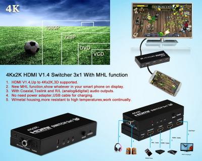 China  Switch 3x1 Support 4Kx2K With MHL function and 5.1/2.1 Audio Channel for sale