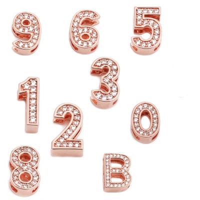 China DIY Accessories Jewelry Wholesale High Quality Rose Gold Number Charms Micro Pave CZ Charm DIY Slider Digital Charms For Bracelet for sale