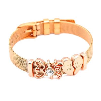 China Wholesale Mesh Stainless Steel Plated Rose Gold Bracelet Charms Slide Couples DIY Women Bracelet Friendship Bracelets for sale