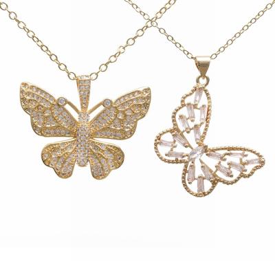 China Designer Brand CLASSIC Zircon Cavity Butterfly Necklace Vintage 2022 Vintage 2022 High Quality Gold Plated Women's Butterfly Necklace Gold Plated Pendant for sale