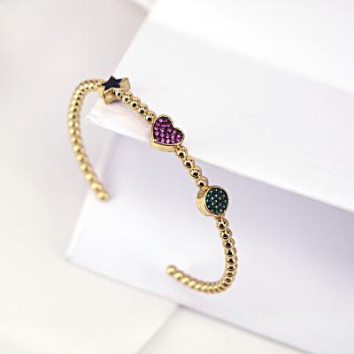 China CLASSIC New Fashion Jewelry Men Women Luxury CZ Star Crystal Heart Charms Metal Bead Cuff Bangle Bracelet for sale