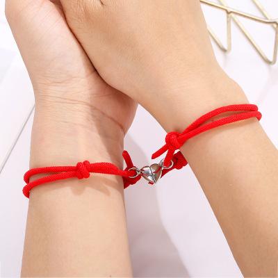 China 2Pcs/Set CLASSIC Fashionable Rope Bracelet Gift Valentines Heart Magnet Magnetic Bracelets Half For Women Men Couple Jewelry Bangle Set for sale