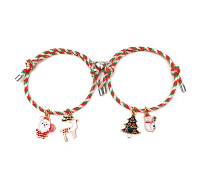 China Hot Selling High Quality CLASSIC Santa Claus Magnetic Bracelet Charm Christmas Couples Handmade Bracelet for sale