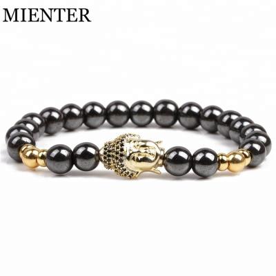 China Wholesale Classic Magnetic CZ Buddha Head 8mm Hematite Beads Fashion Women Jewelry Magnet Bracelet Men Charm Bracelets for sale