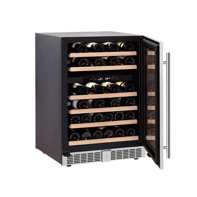 China Full SS JC-145B 46 Bottles Wooden Shelf Dual Zone Compressor Wine Fridge Low Noise Black or Bodega for sale