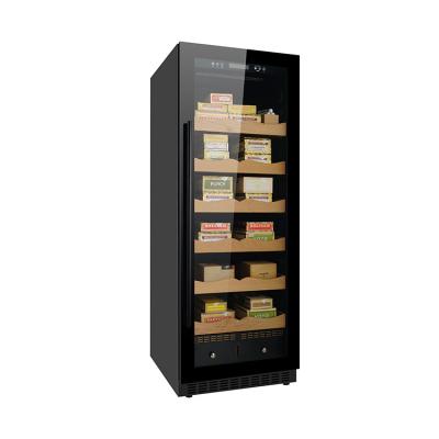 China Custom S/S Bodega Full Black Glass Or Wood Beams Compressor Cigar Humidor Cabinet Cooler For Sale Humidity Controlled Cigar Cooler for sale