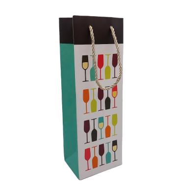 China Recyclable Custom Printed Portable Strong Wine Gift Bag Wine Paper Bag Christmas Gift Bag for sale