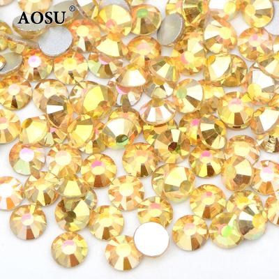 China Wholesale ss3 6 Flatback AOSU Color Crystal Stones Sunlight Gold Flatback Glass Rhinestones 10 16 20 30 40 50 For Dress for sale